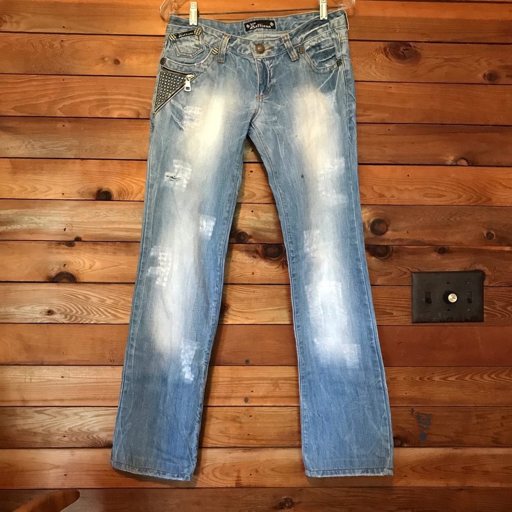 John Galliano Vintage Low-Rise Straight Leg Light-Wash Distressed Jean Size 30